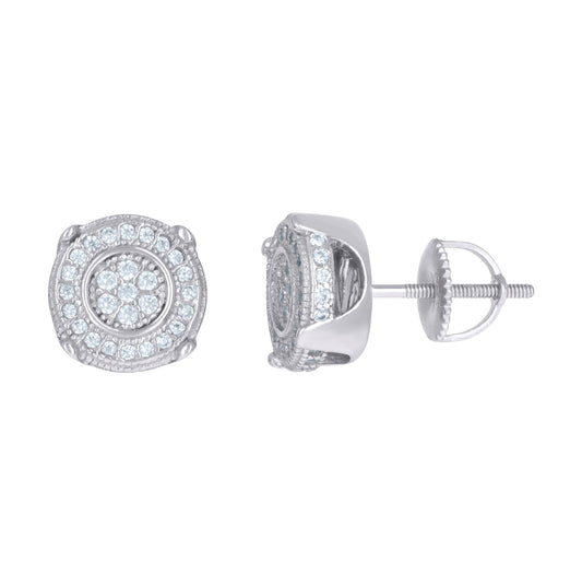 Sterling Silver Or Yellow-Tone Mens Cubic-Zirconia Round Fashion Stud Earrings