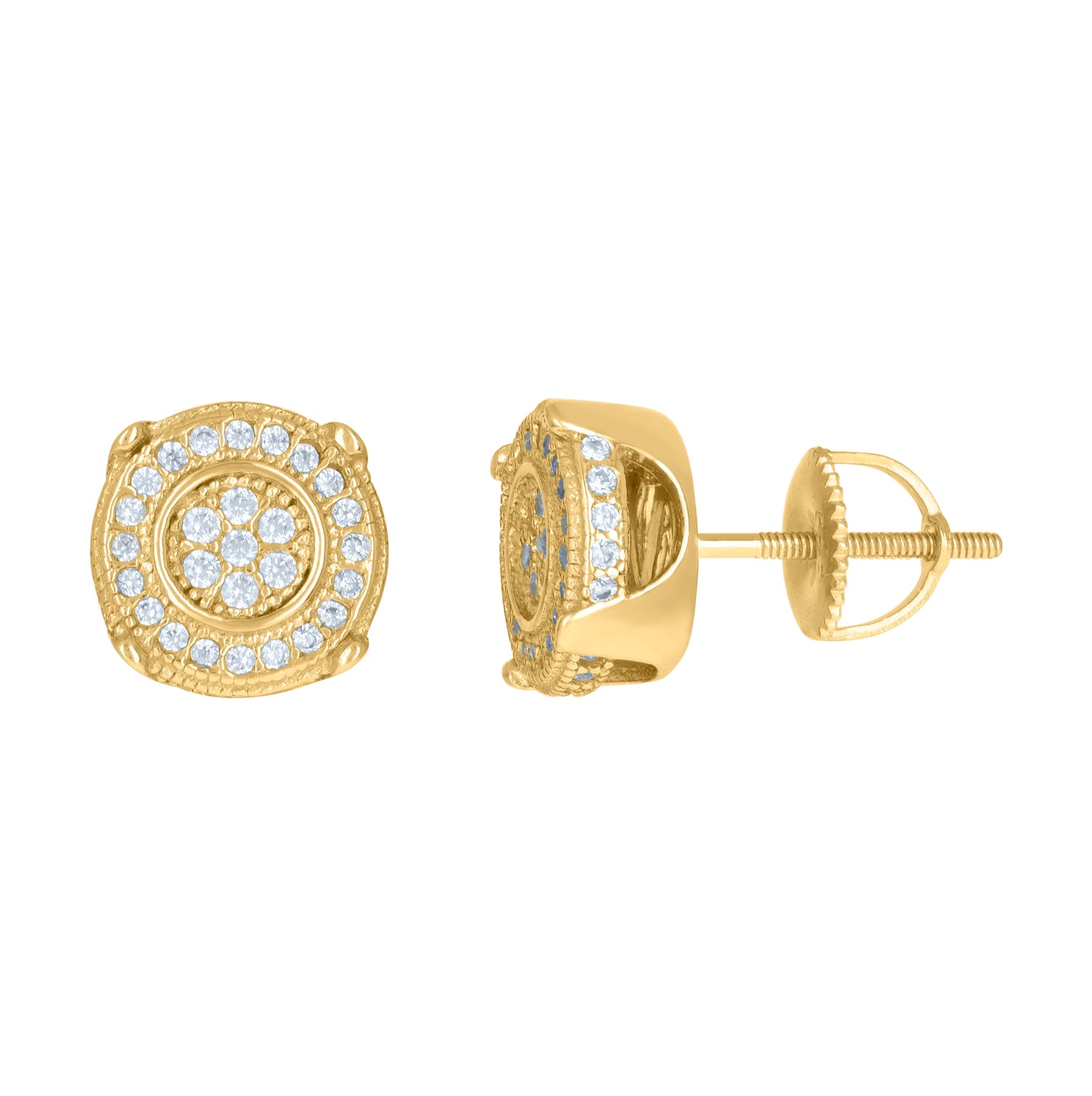 Sterling Silver Or Yellow-Tone Mens Cubic-Zirconia Round Fashion Stud Earrings