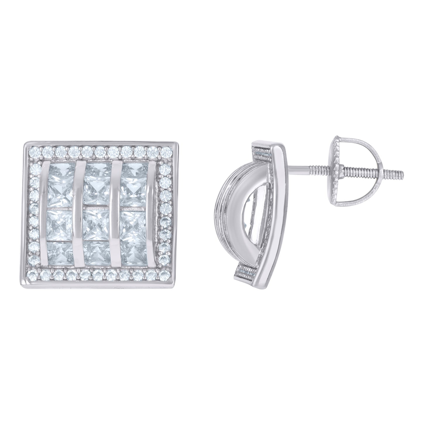 Sterling Silver Or Yellow-Tone Mens Princess-Cut Cubic-Zirconia Square Fashion Stud Earrings