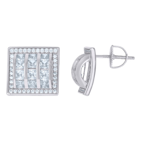 Sterling Silver Or Yellow-Tone Mens Princess-Cut Cubic-Zirconia Square Fashion Stud Earrings