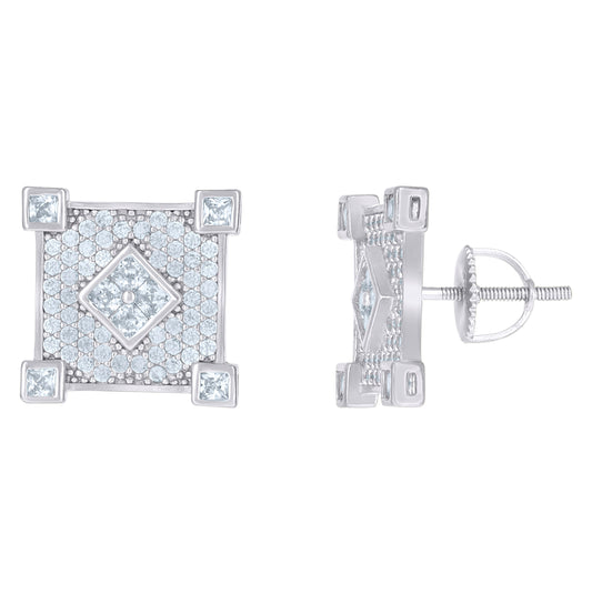 Sterling Silver Or Yellow-Tone Mens Princess-Cut Cubic-Zirconia Square Fashion Stud Earrings