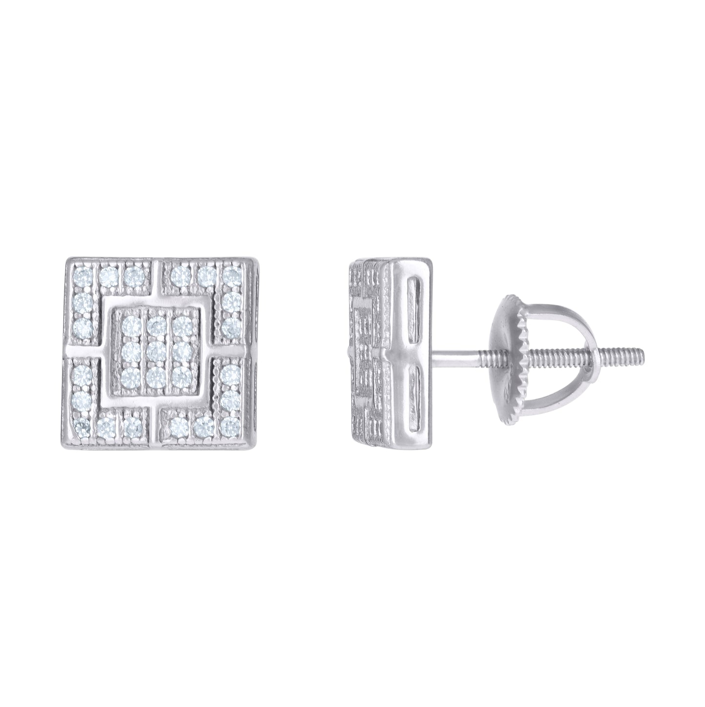 Sterling Silver Or Yellow-Tone Mens Cubic-Zirconia Square Fashion Stud Earrings