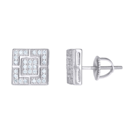 Sterling Silver Or Yellow-Tone Mens Cubic-Zirconia Square Fashion Stud Earrings