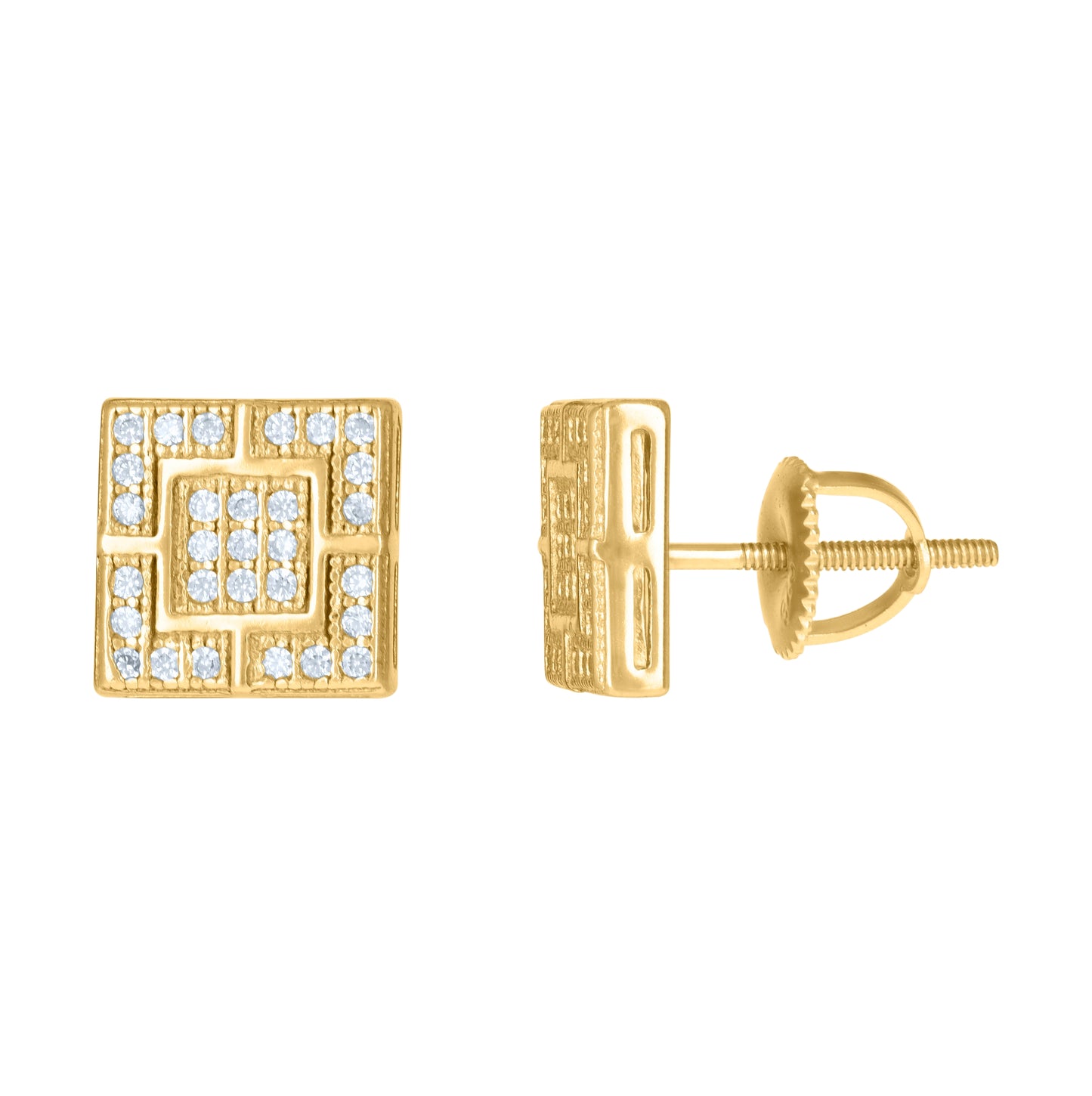 Sterling Silver Or Yellow-Tone Mens Cubic-Zirconia Square Fashion Stud Earrings