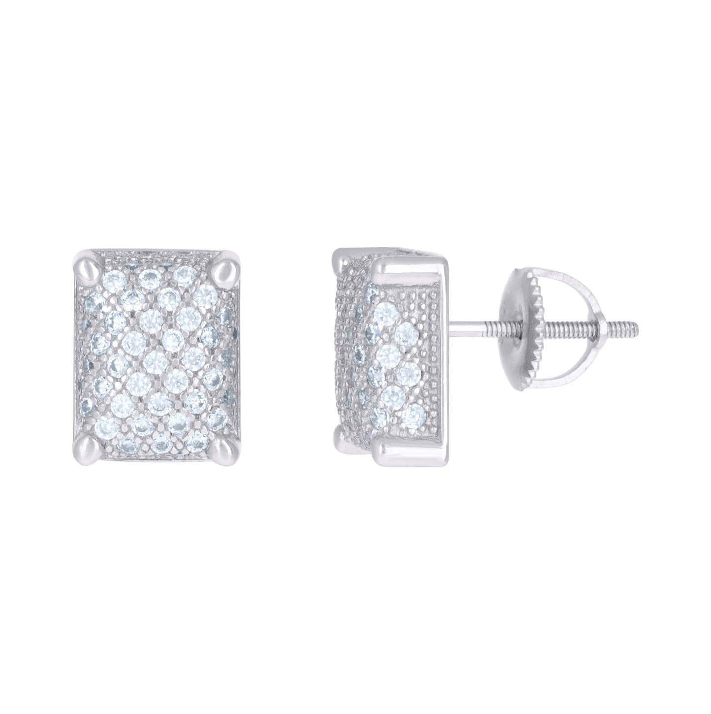 Sterling Silver Or Yellow-Tone Mens Cubic-Zirconia Rectangle Cluster Stud Earrings