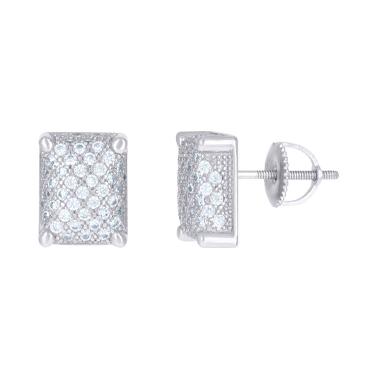 Sterling Silver Or Yellow-Tone Mens Cubic-Zirconia Rectangle Cluster Stud Earrings