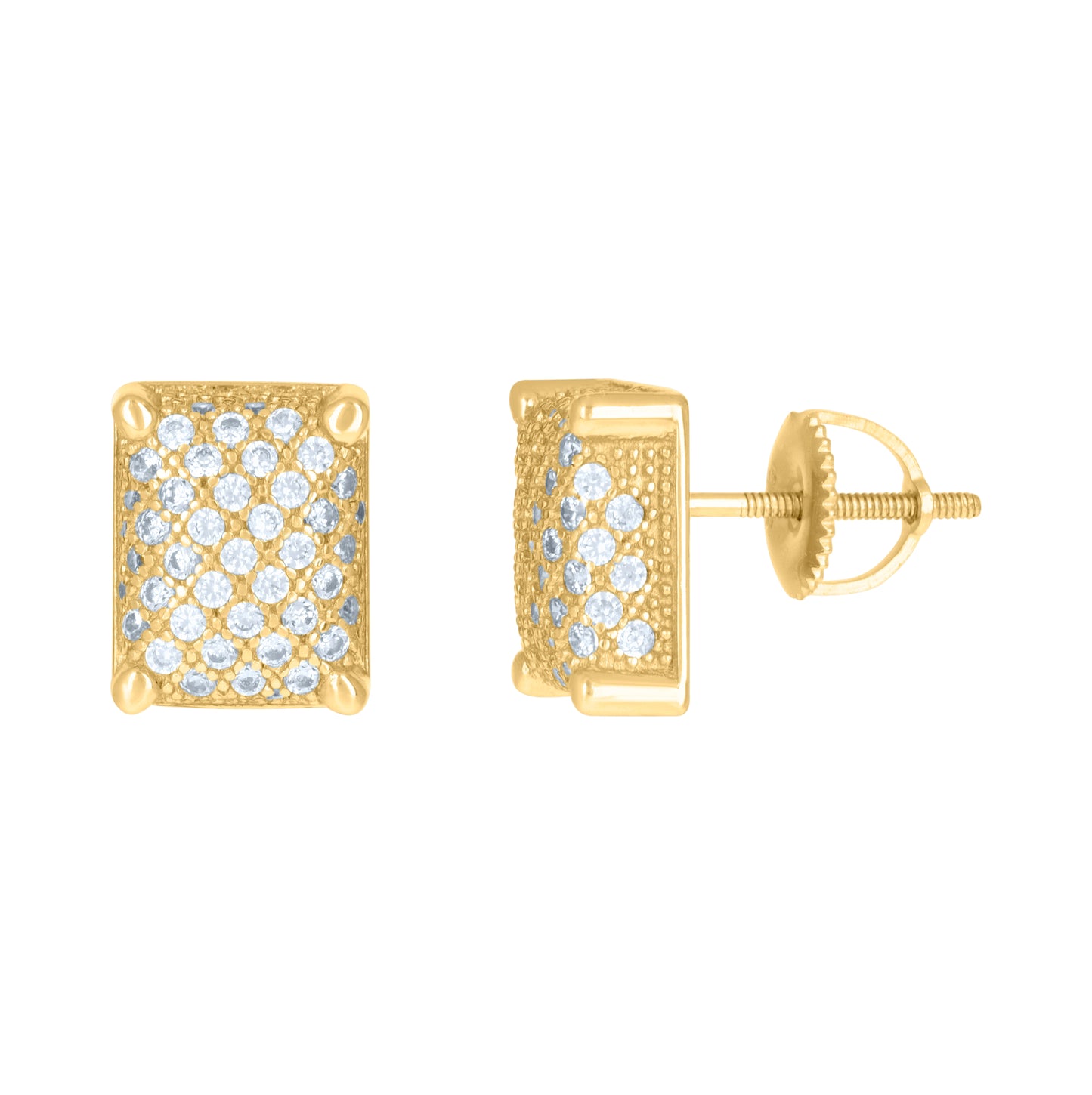 Sterling Silver Or Yellow-Tone Mens Cubic-Zirconia Rectangle Cluster Stud Earrings