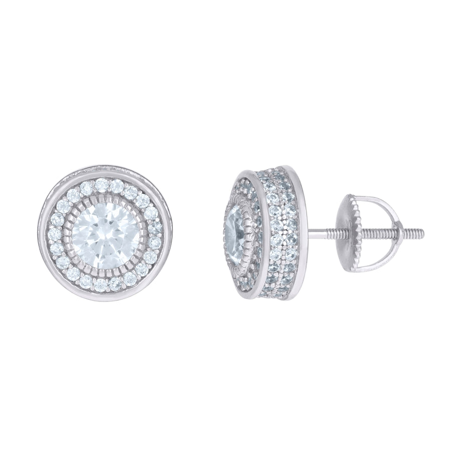 Sterling Silver Or Yellow-Tone Mens Cubic-Zirconia Round Fashion Stud Earrings