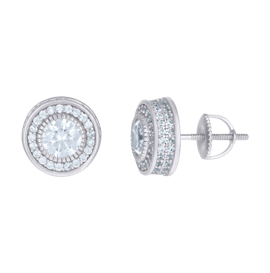 Sterling Silver Or Yellow-Tone Mens Cubic-Zirconia Round Fashion Stud Earrings