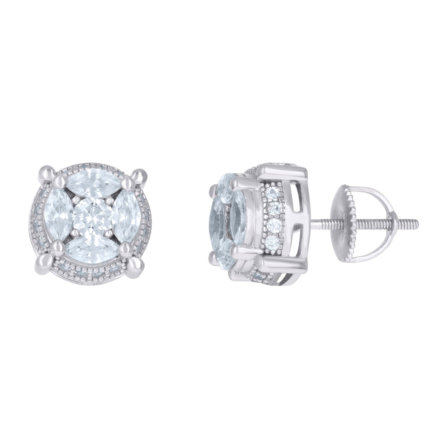 Sterling Silver Or Yellow-Tone Mens Marquise Cubic-Zirconia Fashion Stud Earrings
