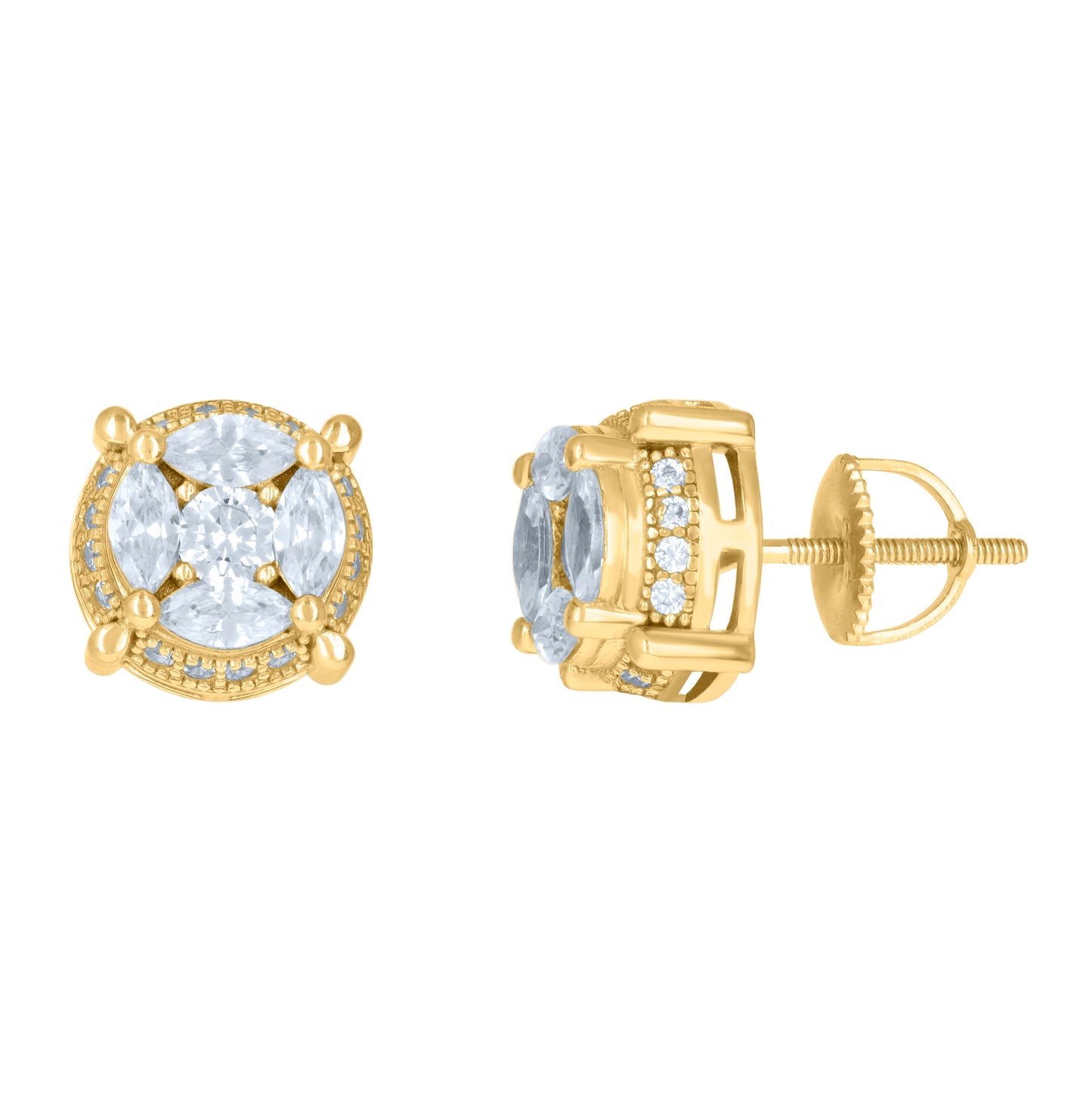 Sterling Silver Or Yellow-Tone Mens Marquise Cubic-Zirconia Fashion Stud Earrings