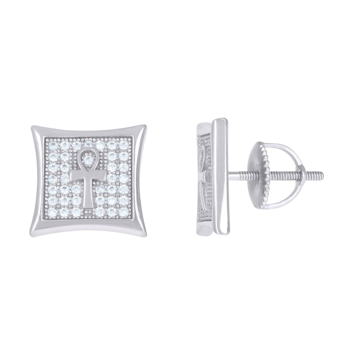 Sterling Silver Or Yellow-Tone Mens Cubic-Zirconia Ankh Cross Religious Stud Earrings