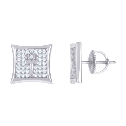 Sterling Silver Or Yellow-Tone Mens Cubic-Zirconia Ankh Cross Religious Stud Earrings
