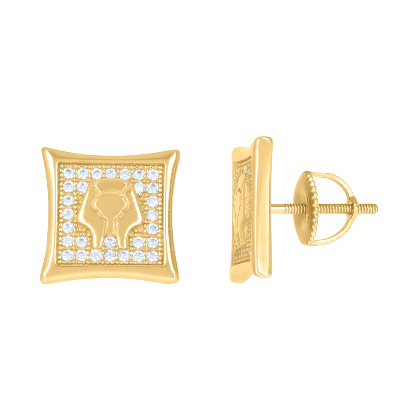 Sterling Silver Or Yellow-Tone Mens Cubic-Zirconia Egyptian Pharaoh Fashion Stud Earrings