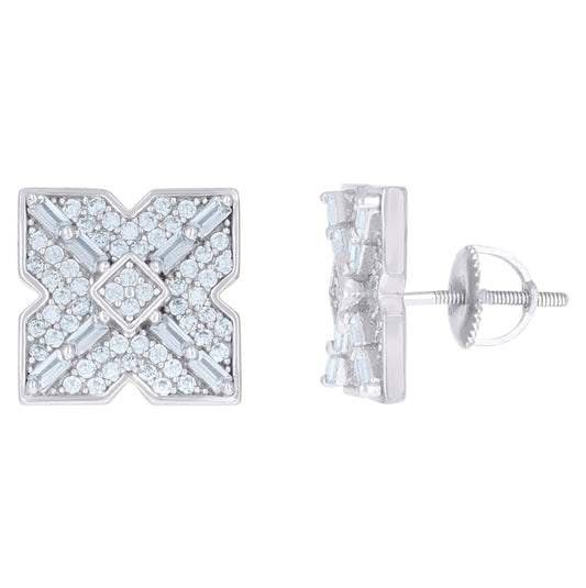 Sterling Silver Or Yellow-Tone Mens Baguette Cubic-Zirconia X Design Fashion Stud Earrings