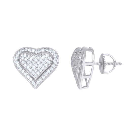 Sterling Silver Or Yellow-Tone Mens Cubic-Zirconia Heart Love Hearts Stud Earrings