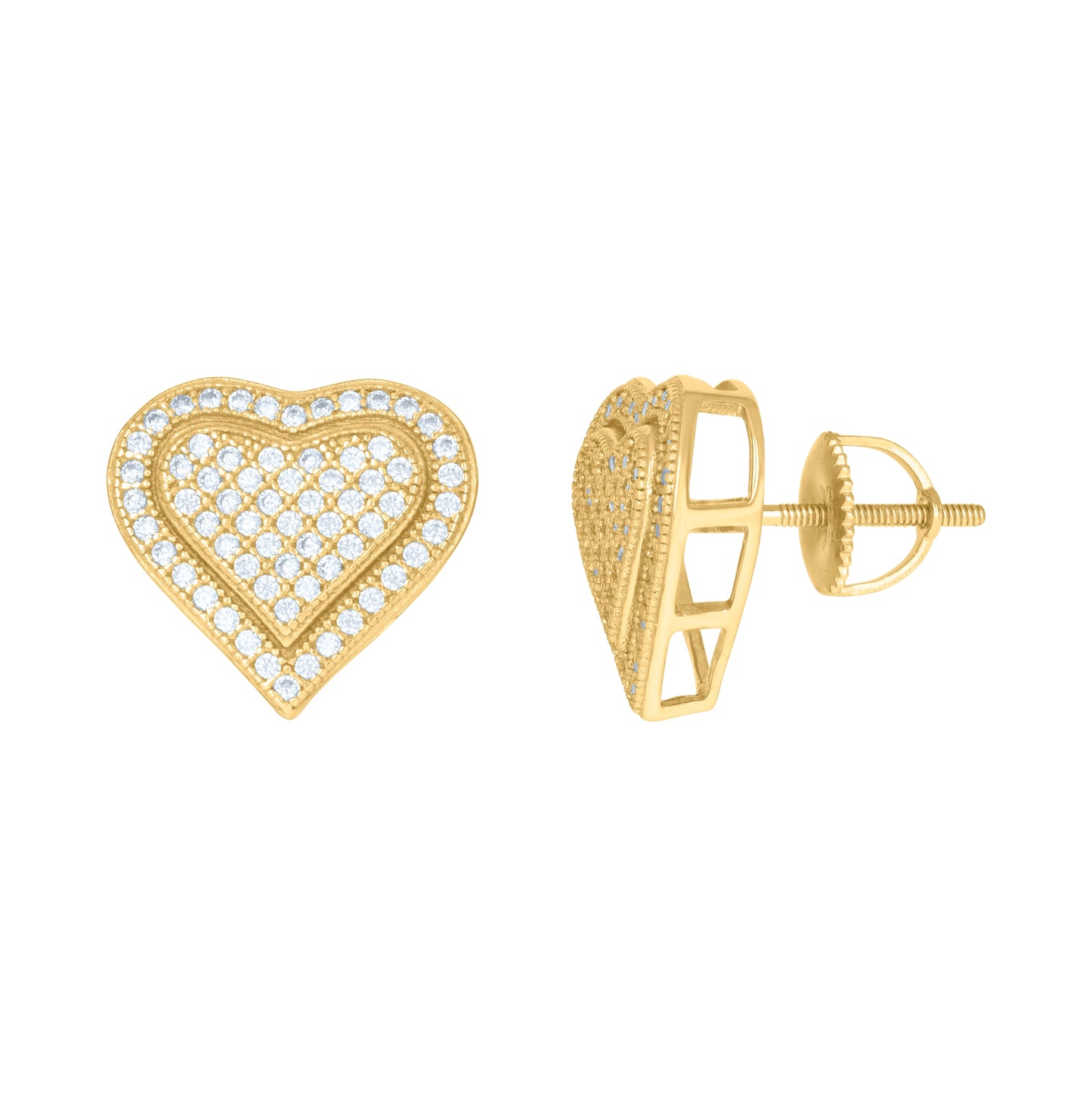 Sterling Silver Or Yellow-Tone Mens Cubic-Zirconia Heart Love Hearts Stud Earrings