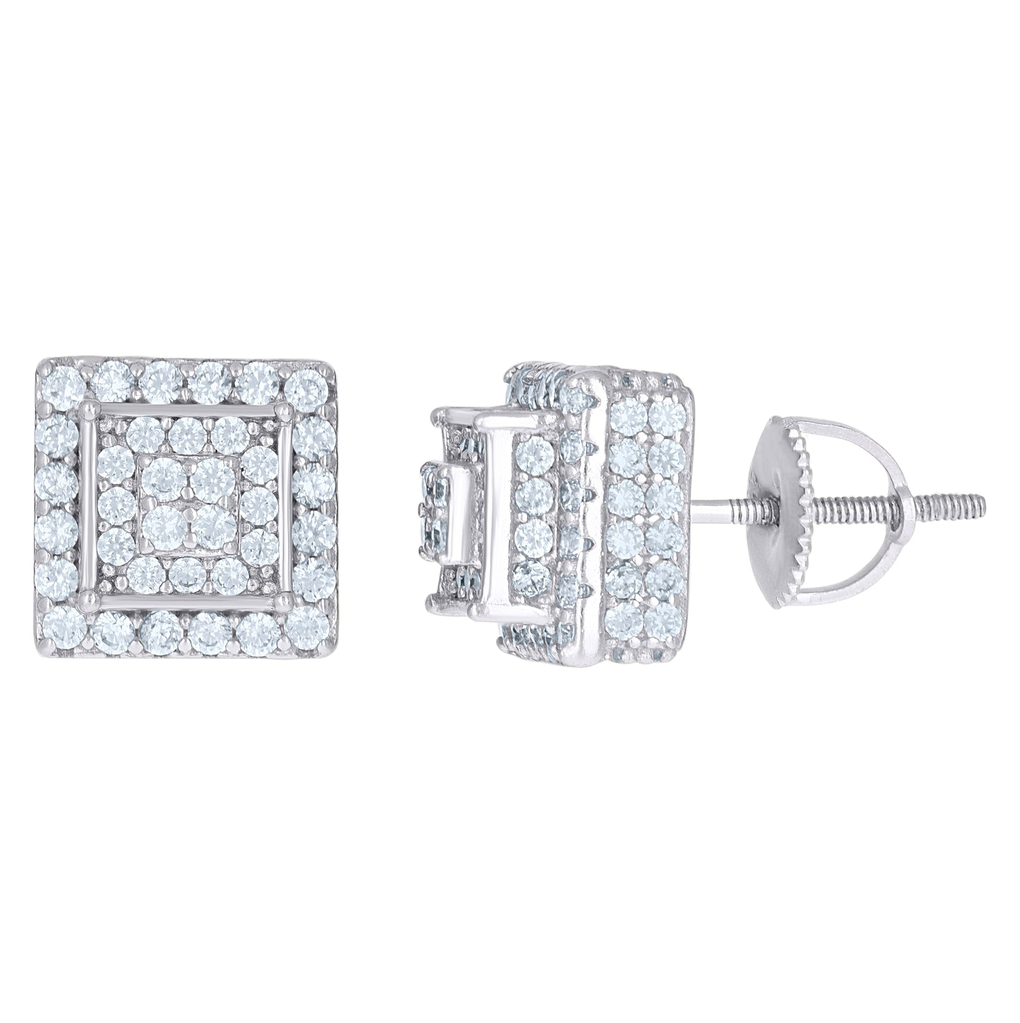 Sterling Silver Or Yellow-Tone Mens Cubic-Zirconia Square Fashion Stud Earrings