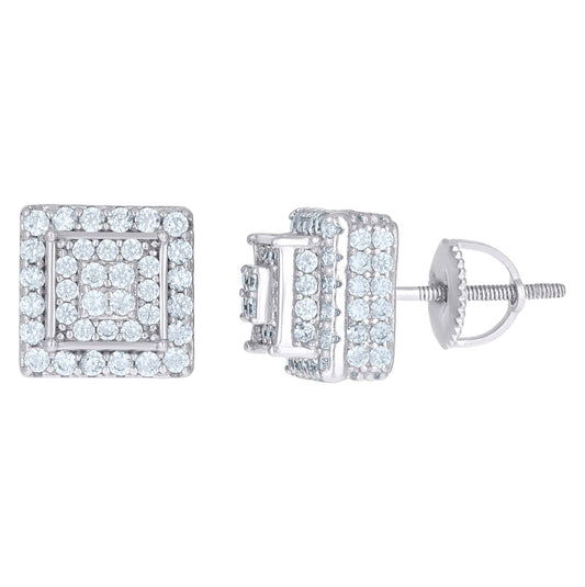 Sterling Silver Or Yellow-Tone Mens Cubic-Zirconia Square Fashion Stud Earrings