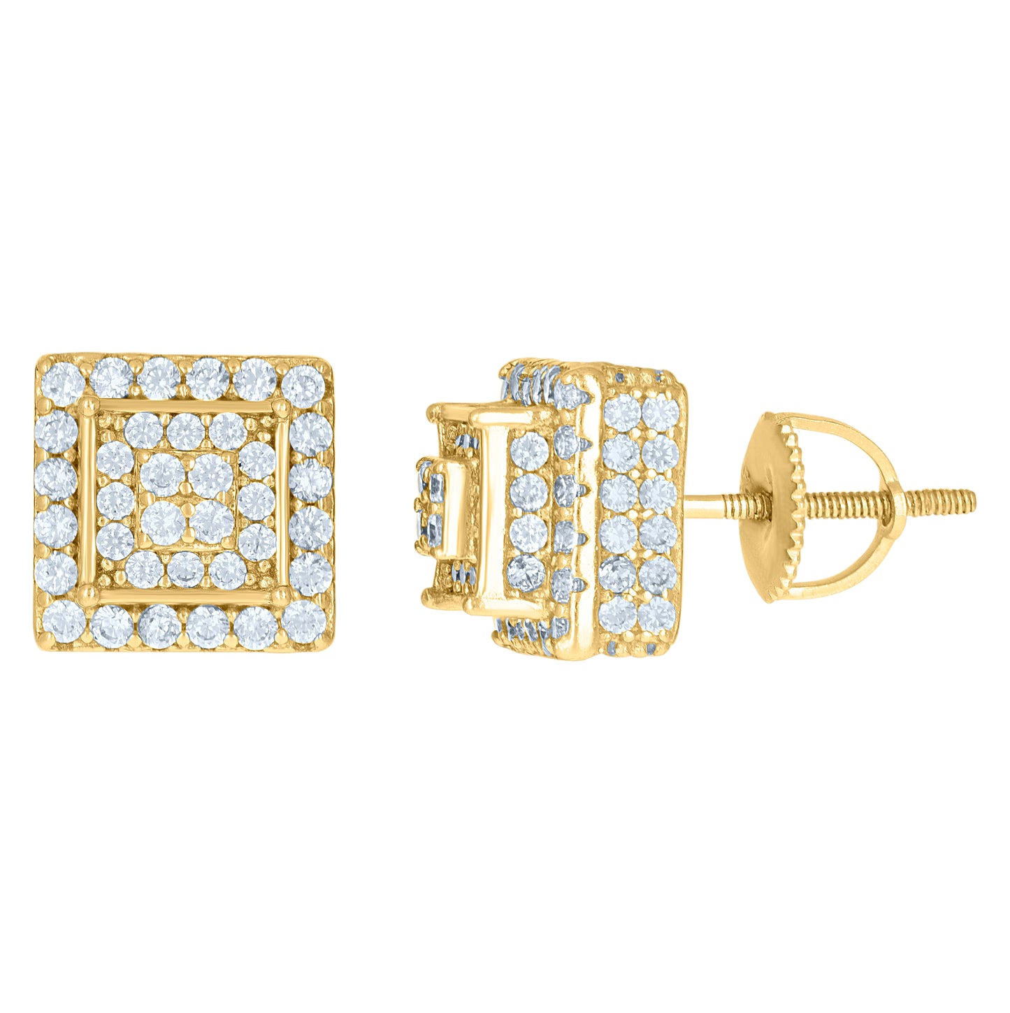 Sterling Silver Or Yellow-Tone Mens Cubic-Zirconia Square Fashion Stud Earrings