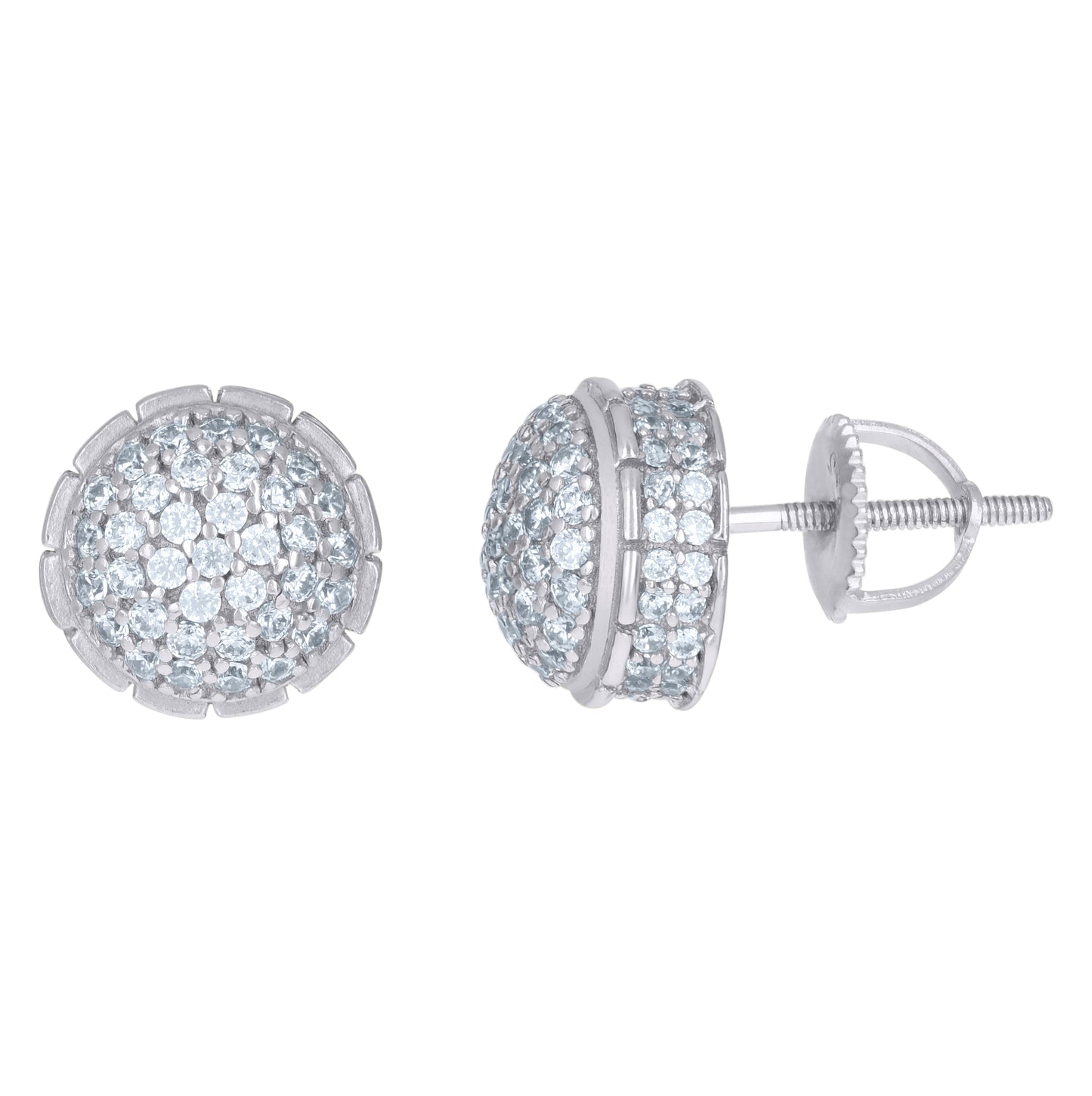 Sterling Silver Or Yellow-Tone Mens Cubic-Zirconia Round Cluster Stud Earrings
