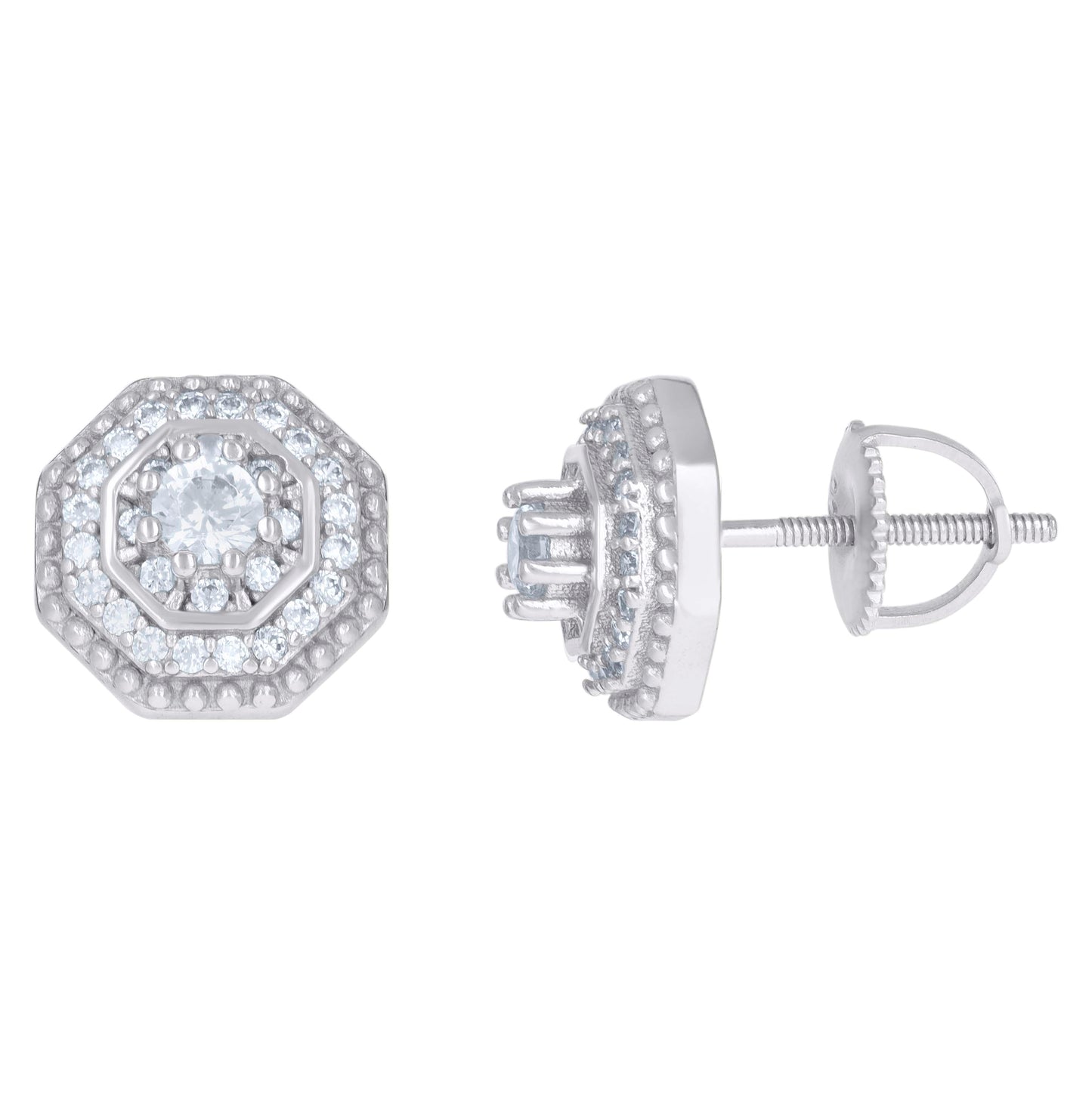 Sterling Silver Or Yellow-Tone Mens Cubic-Zirconia Octagon Fashion Stud Earrings