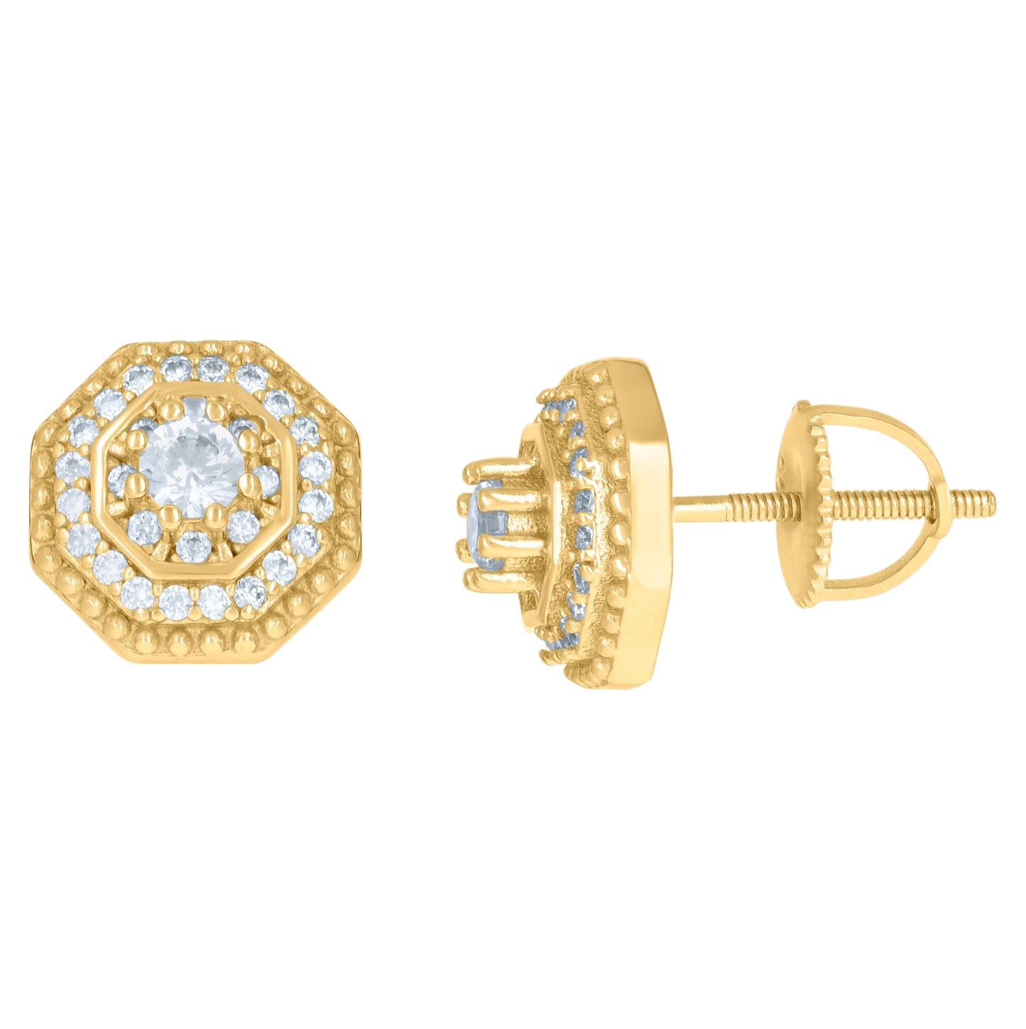 Sterling Silver Or Yellow-Tone Mens Cubic-Zirconia Octagon Fashion Stud Earrings