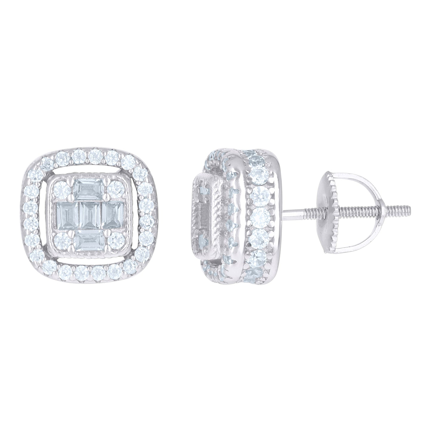 Sterling Silver Or Yellow-Tone Mens Princess-Cut Cubic-Zirconia Fashion Stud Earrings