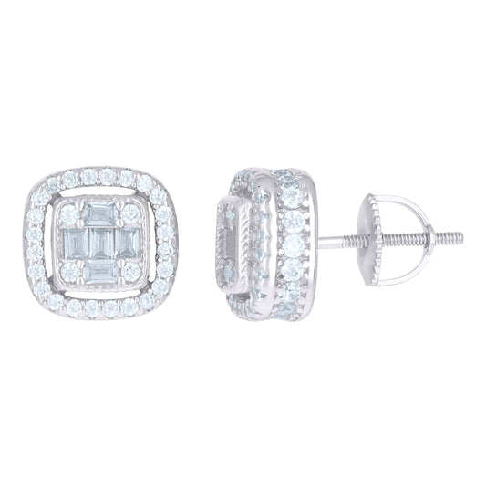 Sterling Silver Or Yellow-Tone Mens Princess-Cut Cubic-Zirconia Fashion Stud Earrings