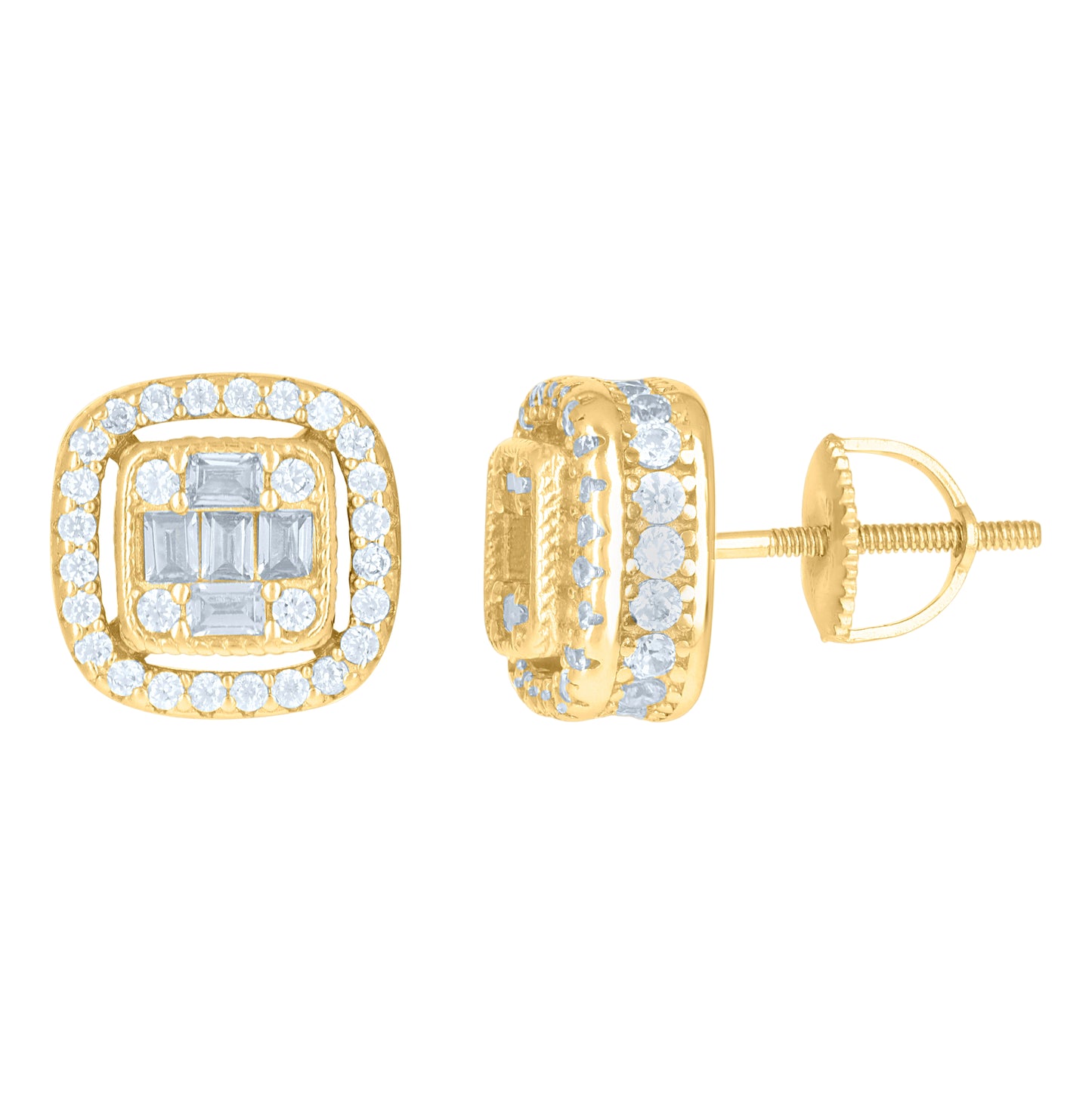 Sterling Silver Or Yellow-Tone Mens Princess-Cut Cubic-Zirconia Fashion Stud Earrings