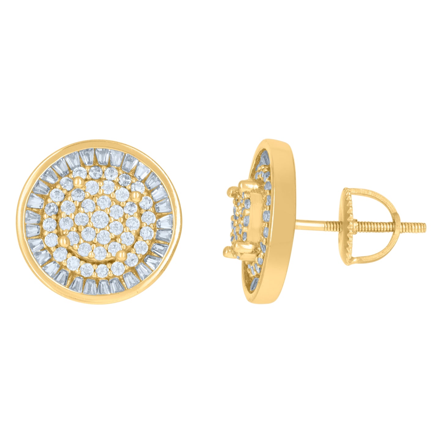 Sterling Silver Or Yellow-Tone Mens Cubic-Zirconia Round Fashion Stud Earrings