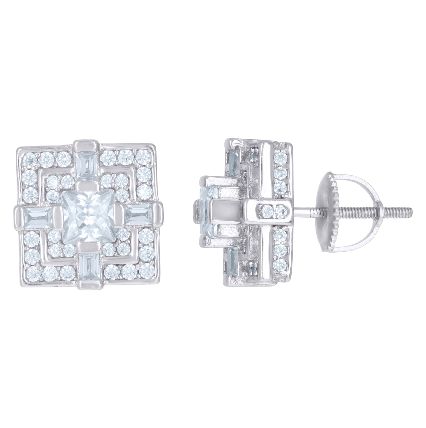 Sterling Silver Or Yellow-Tone Mens Princess-Cut Cubic-Zirconia Square Fashion Stud Earrings