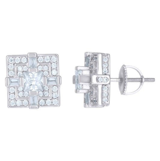 Sterling Silver Or Yellow-Tone Mens Princess-Cut Cubic-Zirconia Square Fashion Stud Earrings