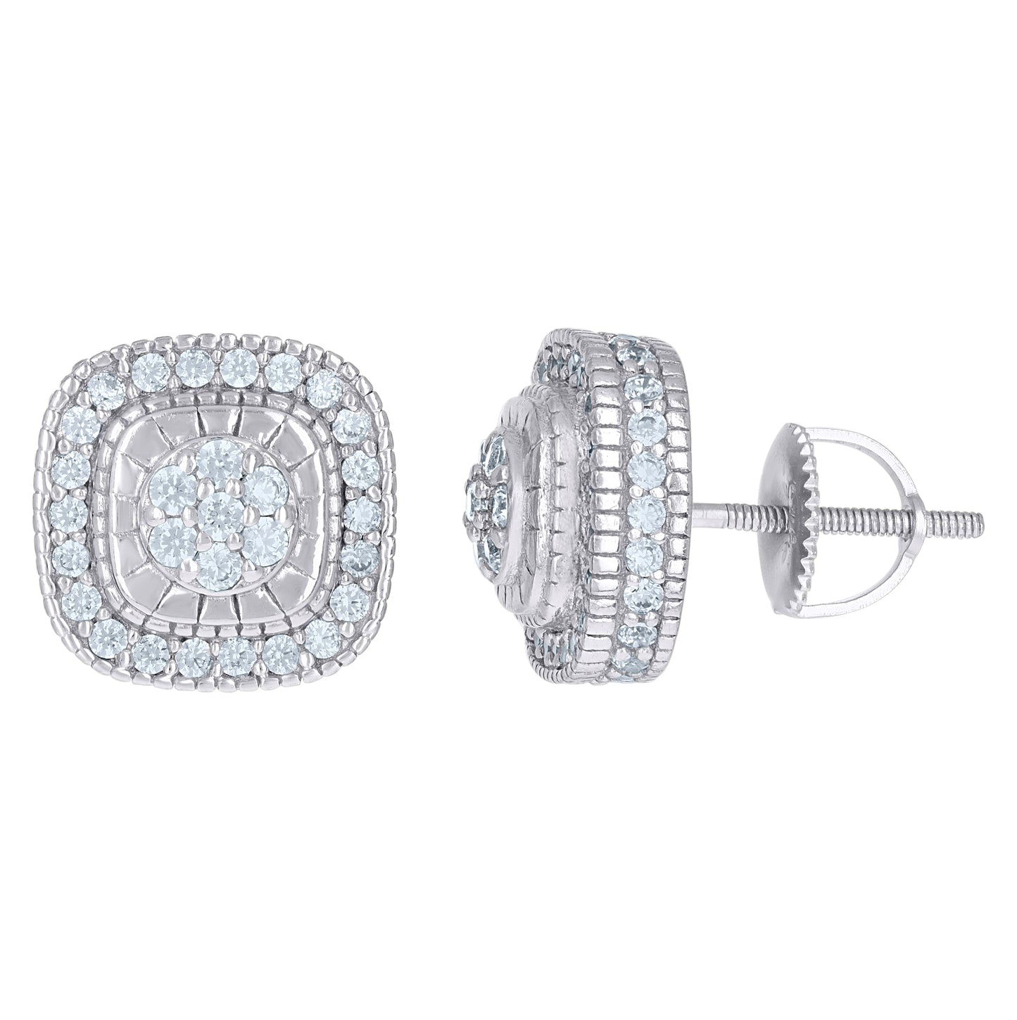 Sterling Silver Or Yellow-Tone Mens Cubic-Zirconia Square Fashion Stud Earrings
