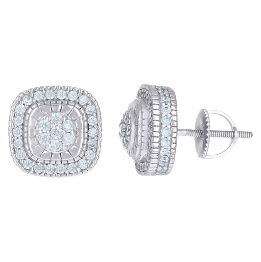 Sterling Silver Or Yellow-Tone Mens Cubic-Zirconia Square Fashion Stud Earrings