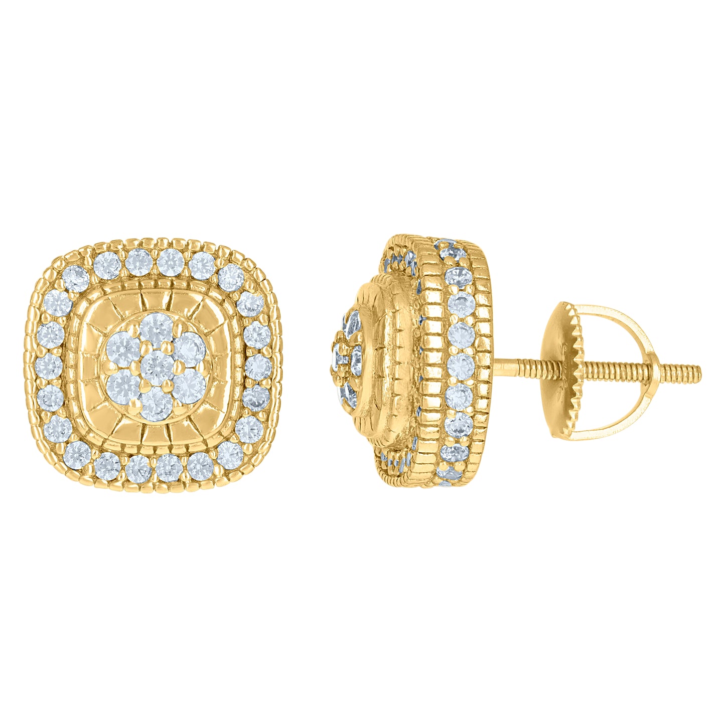 Sterling Silver Or Yellow-Tone Mens Cubic-Zirconia Square Fashion Stud Earrings