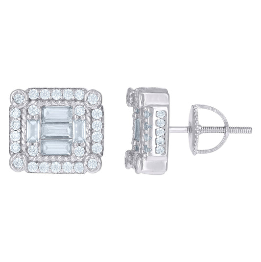 Sterling Silver Or Yellow-Tone Mens Baguette Cubic-Zirconia Square Fashion Stud Earrings