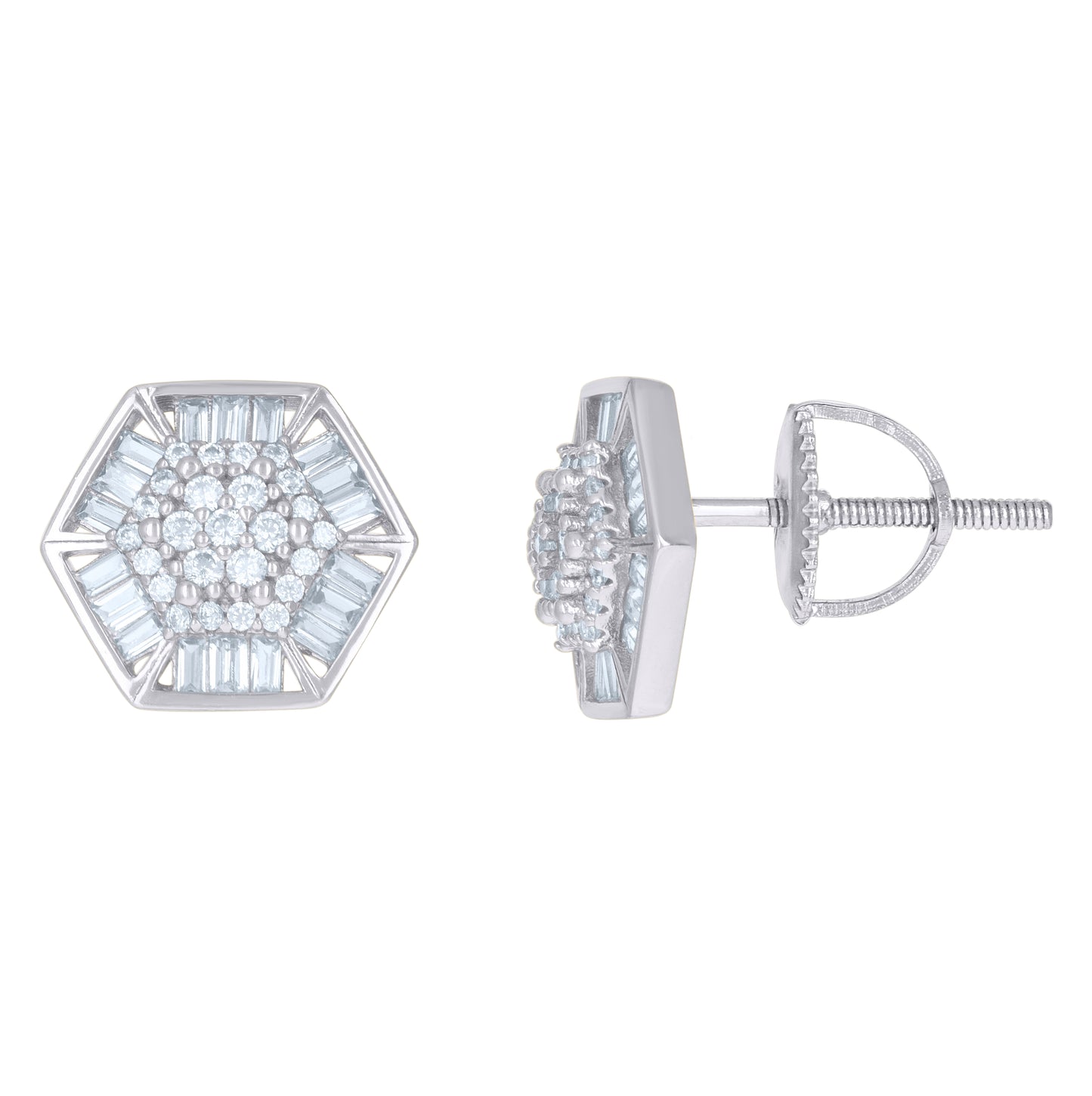 Sterling Silver Or Yellow-Tone Mens Baguette Cubic-Zirconia Octagon Fashion Stud Earrings