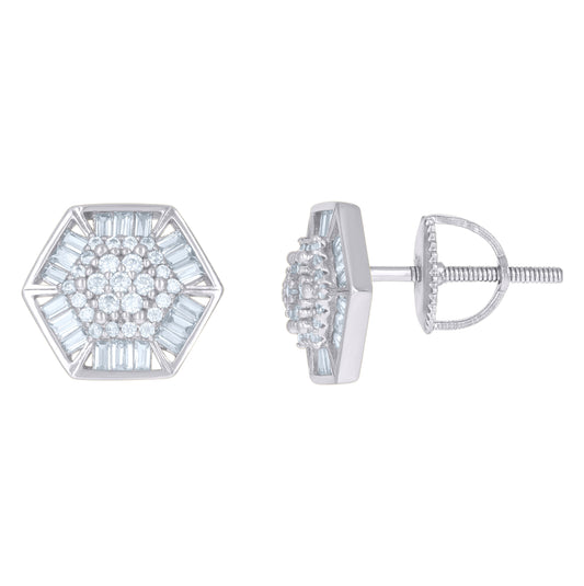 Sterling Silver Or Yellow-Tone Mens Baguette Cubic-Zirconia Octagon Fashion Stud Earrings
