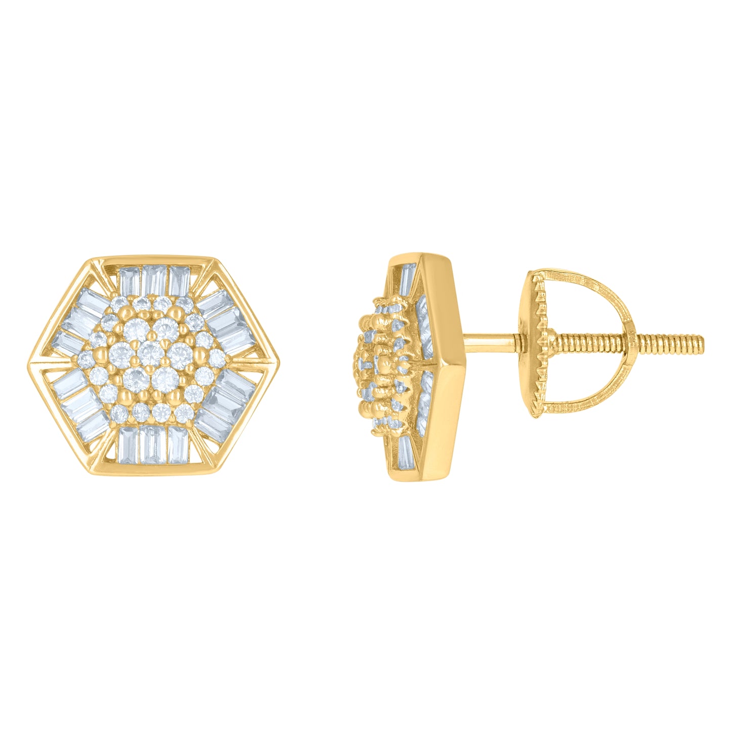 Sterling Silver Or Yellow-Tone Mens Baguette Cubic-Zirconia Octagon Fashion Stud Earrings