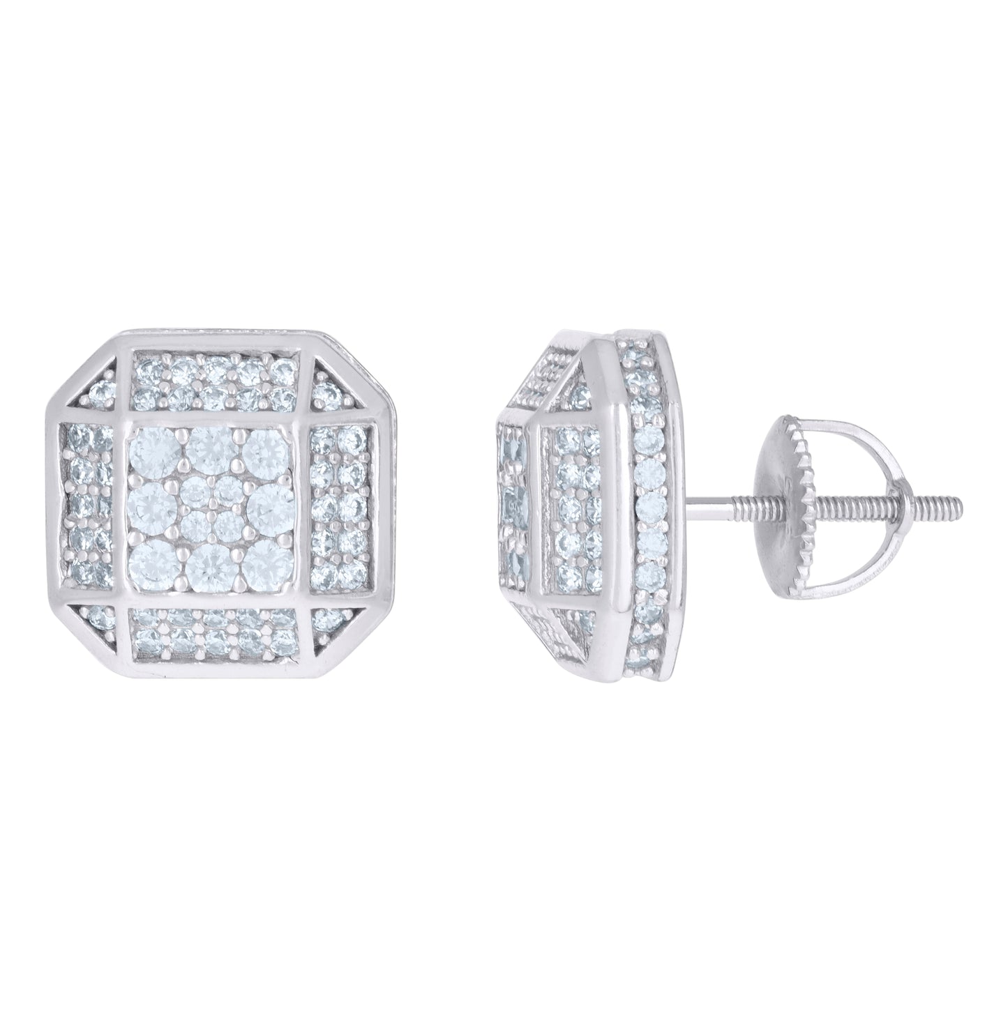 Sterling Silver Or Yellow-Tone Mens Cubic-Zirconia Octagon Fashion Stud Earrings