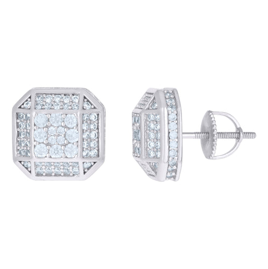 Sterling Silver Or Yellow-Tone Mens Cubic-Zirconia Octagon Fashion Stud Earrings
