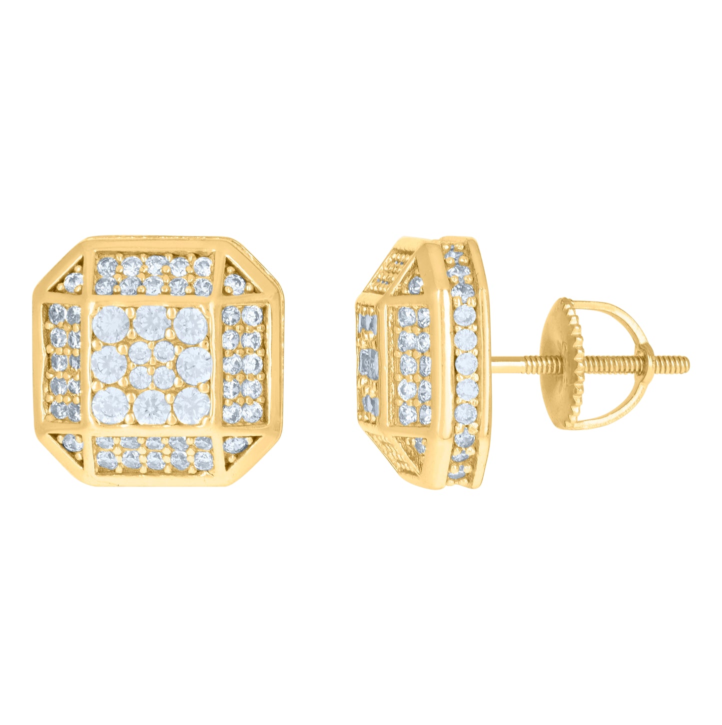 Sterling Silver Or Yellow-Tone Mens Cubic-Zirconia Octagon Fashion Stud Earrings