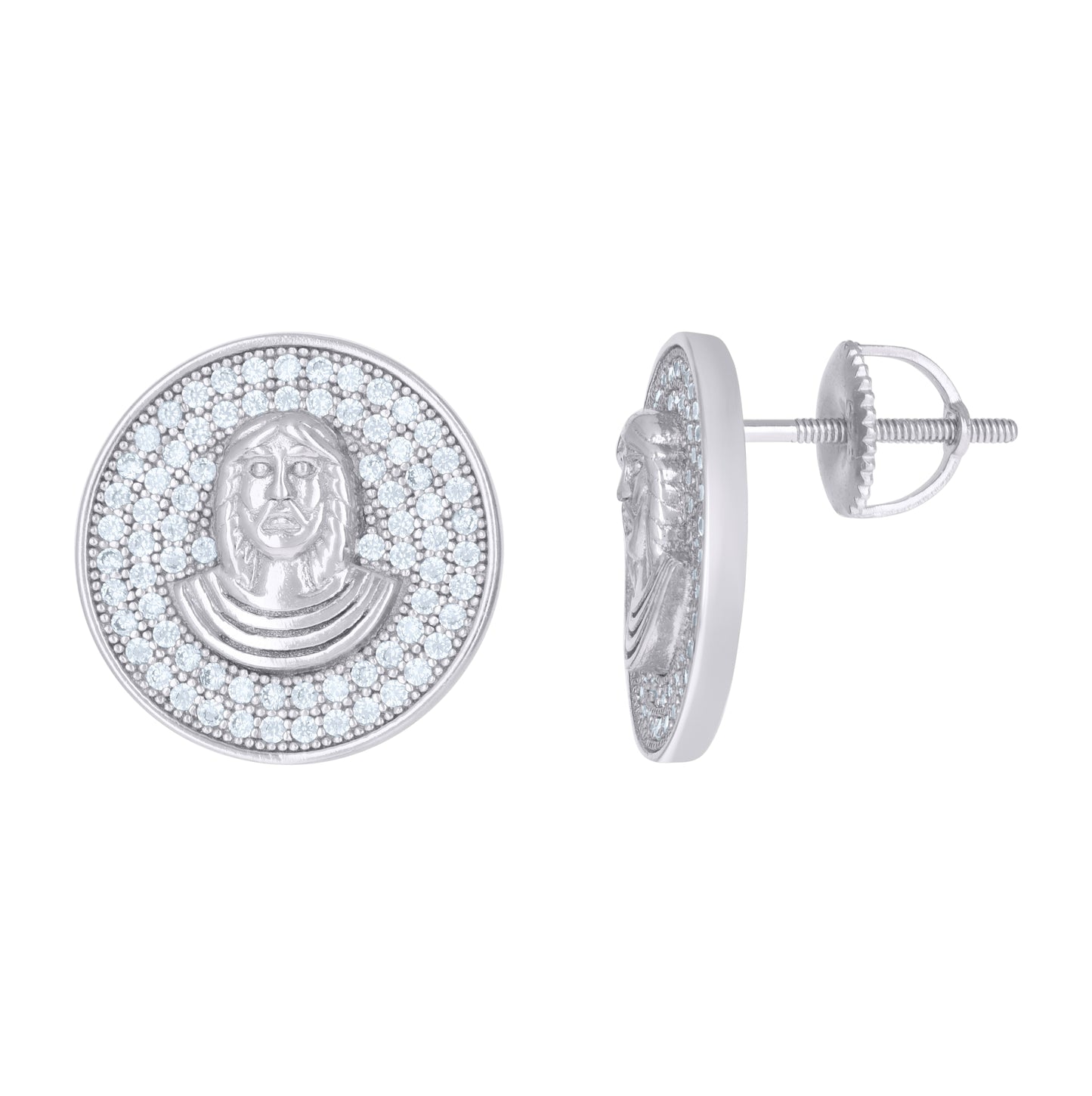 Sterling Silver Or Yellow-Tone Mens Cubic-Zirconia Jesus Religious Stud Earrings