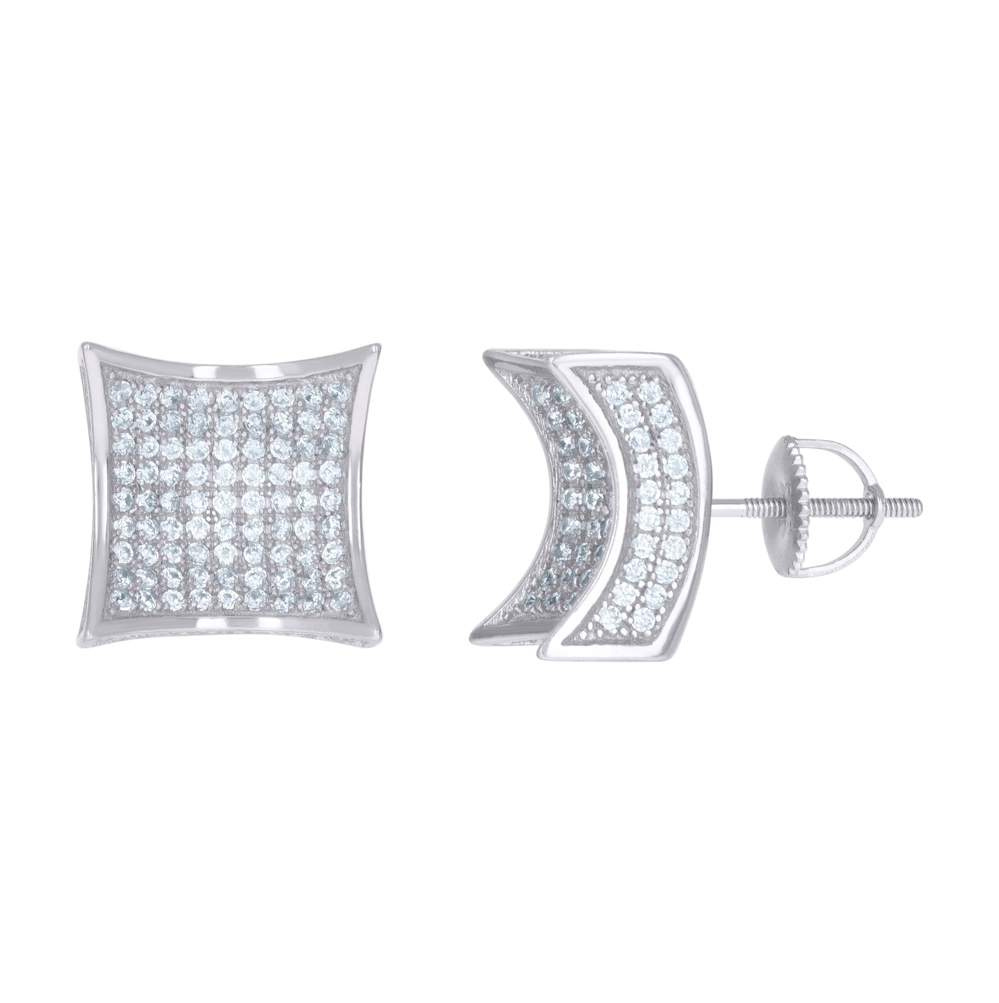 Sterling Silver Or Yellow-Tone Mens Cubic-Zirconia Concave Square Fashion Stud Earrings