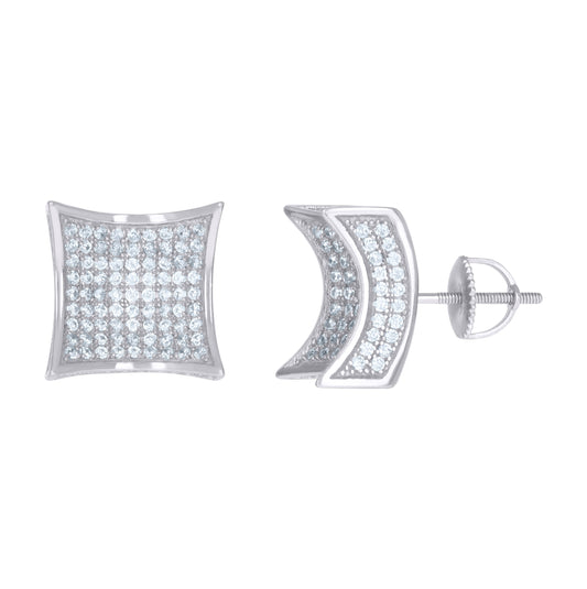 Sterling Silver Or Yellow-Tone Mens Cubic-Zirconia Concave Square Fashion Stud Earrings