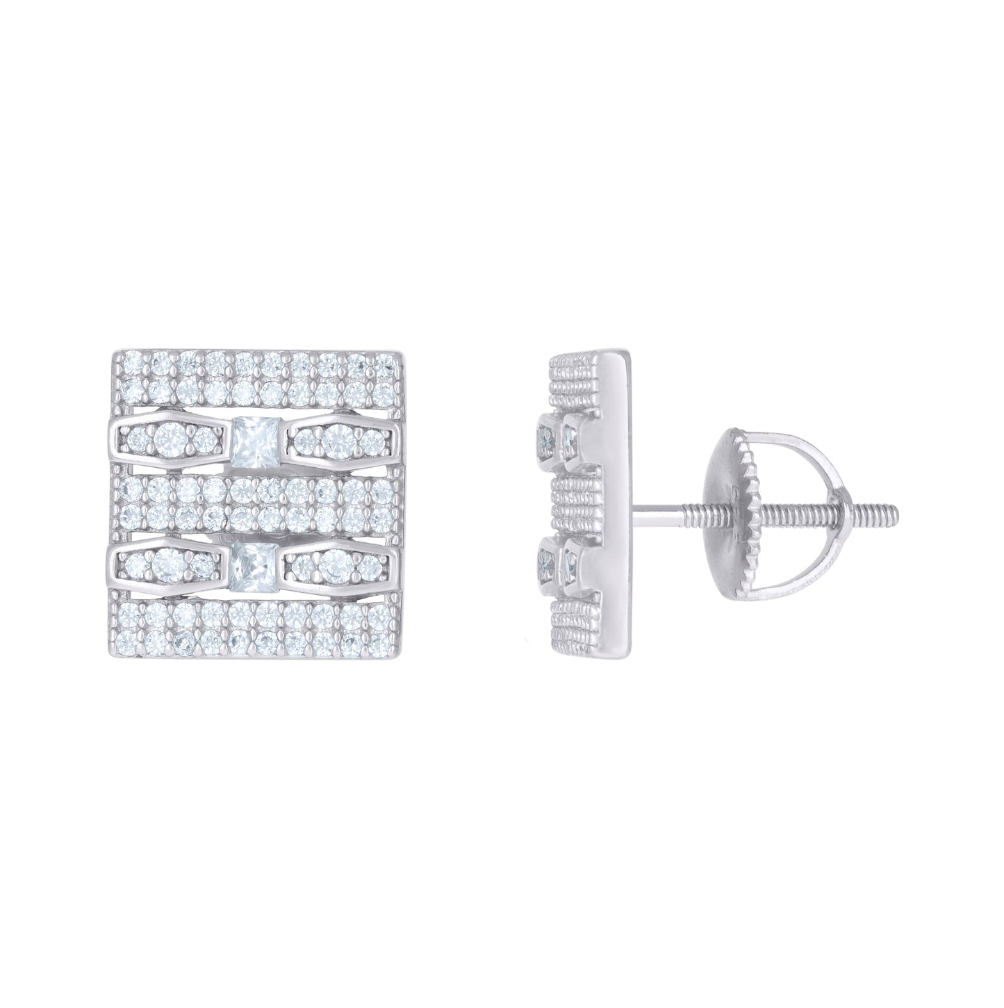 Sterling Silver Or Yellow-Tone Mens Princess-Cut Cubic-Zirconia Square Fashion Stud Earrings