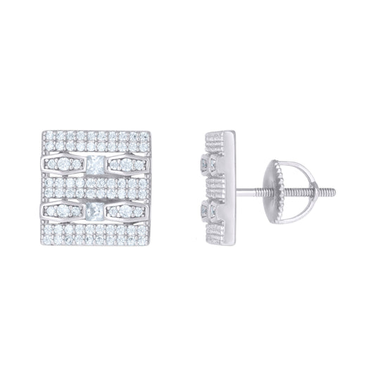 Sterling Silver Or Yellow-Tone Mens Princess-Cut Cubic-Zirconia Square Fashion Stud Earrings