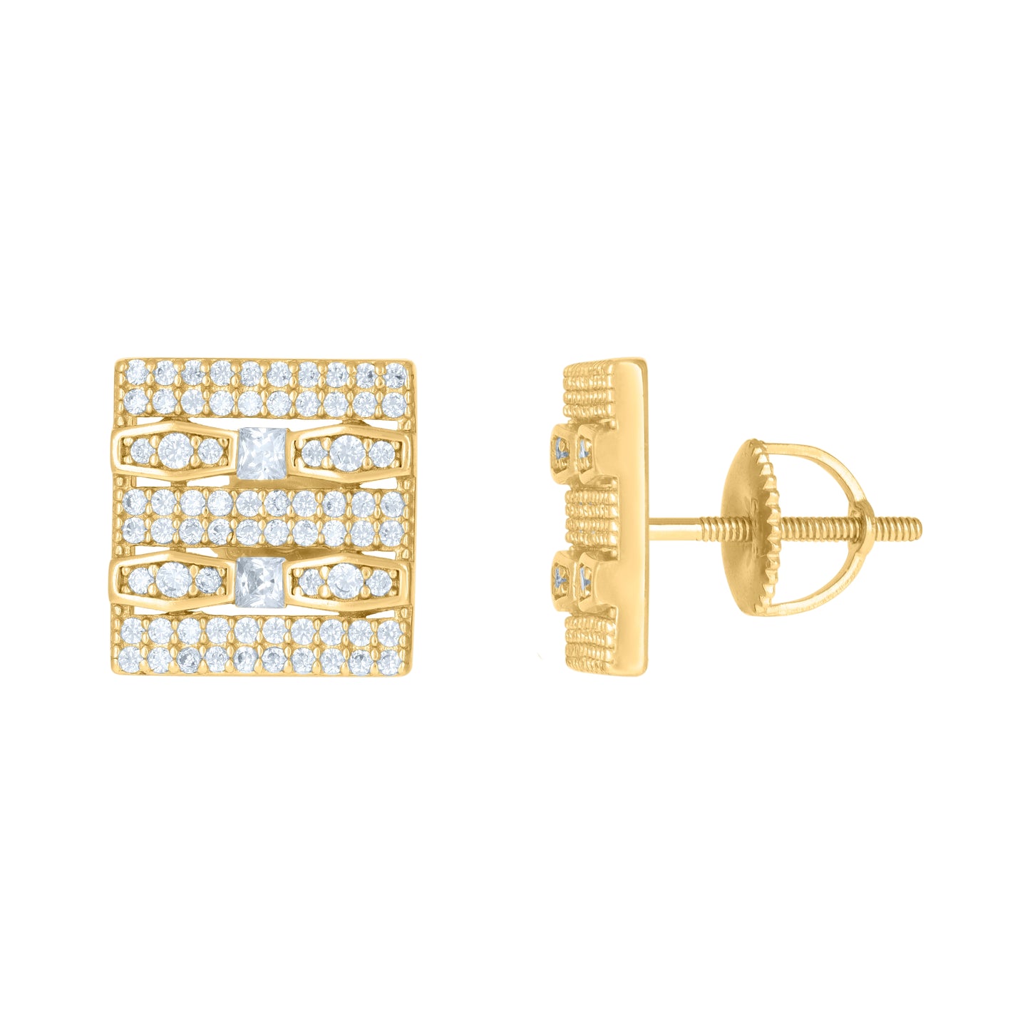 Sterling Silver Or Yellow-Tone Mens Princess-Cut Cubic-Zirconia Square Fashion Stud Earrings