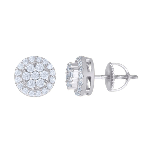Sterling Silver Or Yellow-Tone Mens Cubic-Zirconia Flower Stud Earrings